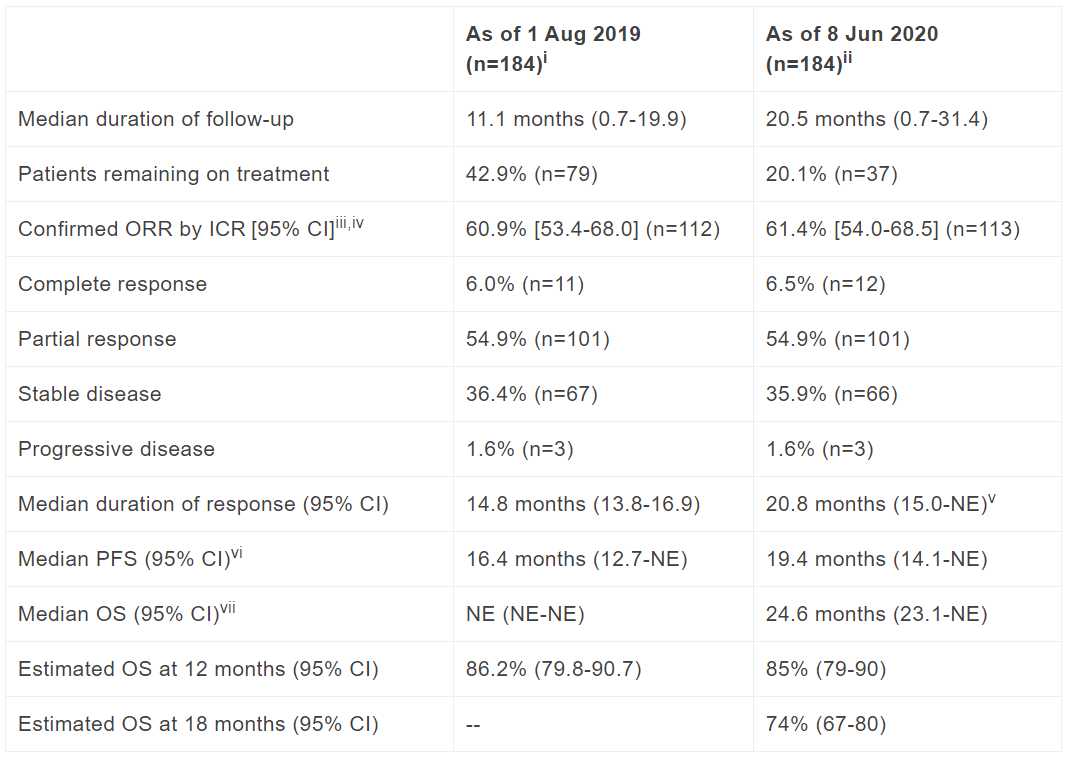 Summary of updated efficacy results from DESTINY-Breast01